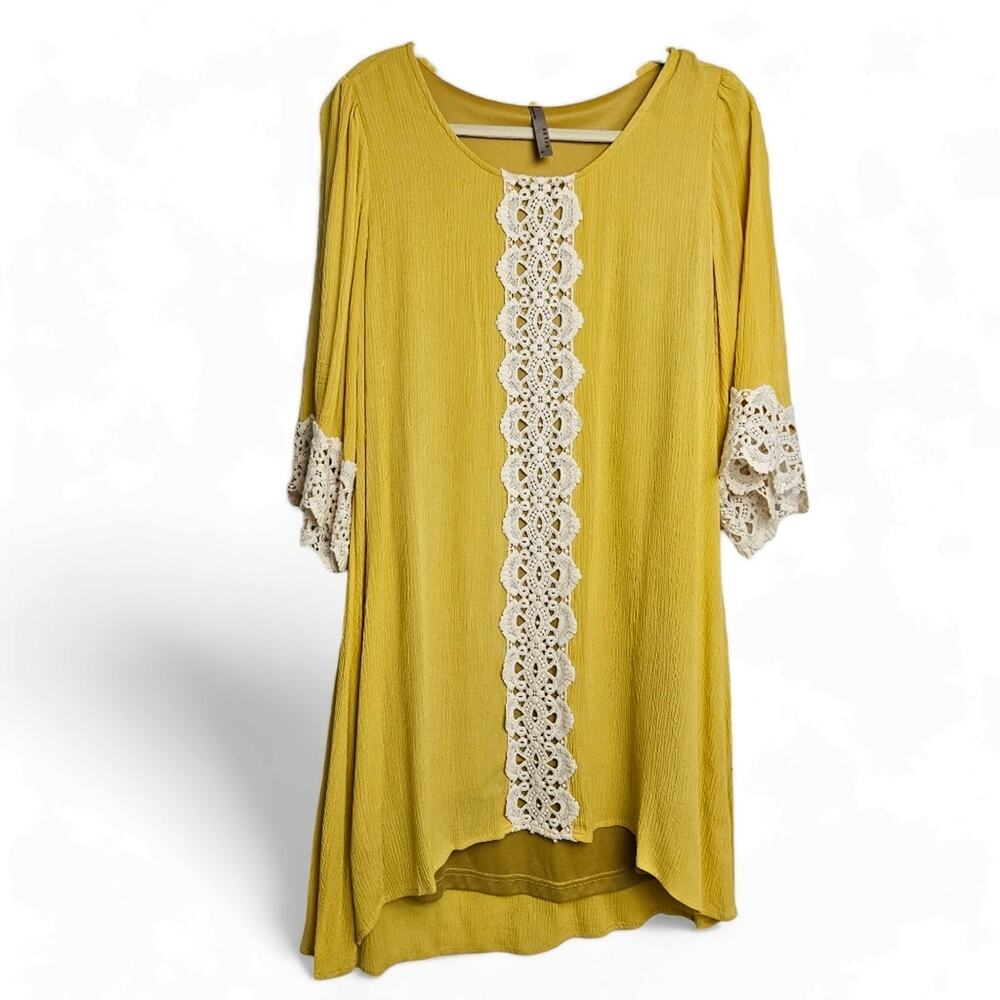 Entro Womens Hi-Lo Crochet Lace Trim Boho Gauzy Rayon Shift Dress Size S Summer